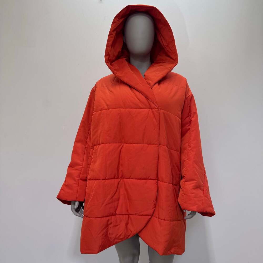 NWT Marina Rinaldi Orange Puffer Parka Coat US 18 Quiet Luxury Winter Vibrant